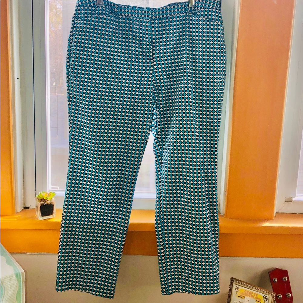 Worthington Teal Mini-Geometric Crop pant.